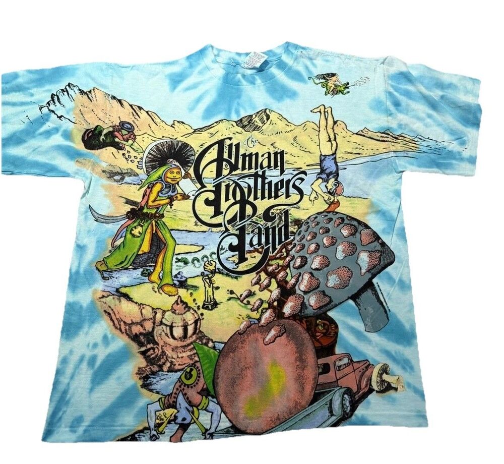 Vtg 1995 Allman Brothers Band Shirt XL Wild Oats Tie Dye AOP Tour Eat A Peach